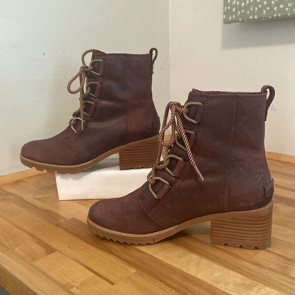 Sorel Redwood Brown Cate Lace Up Waterproof Heeled Bootie Size 6 1/2 - Picture 4 of 8